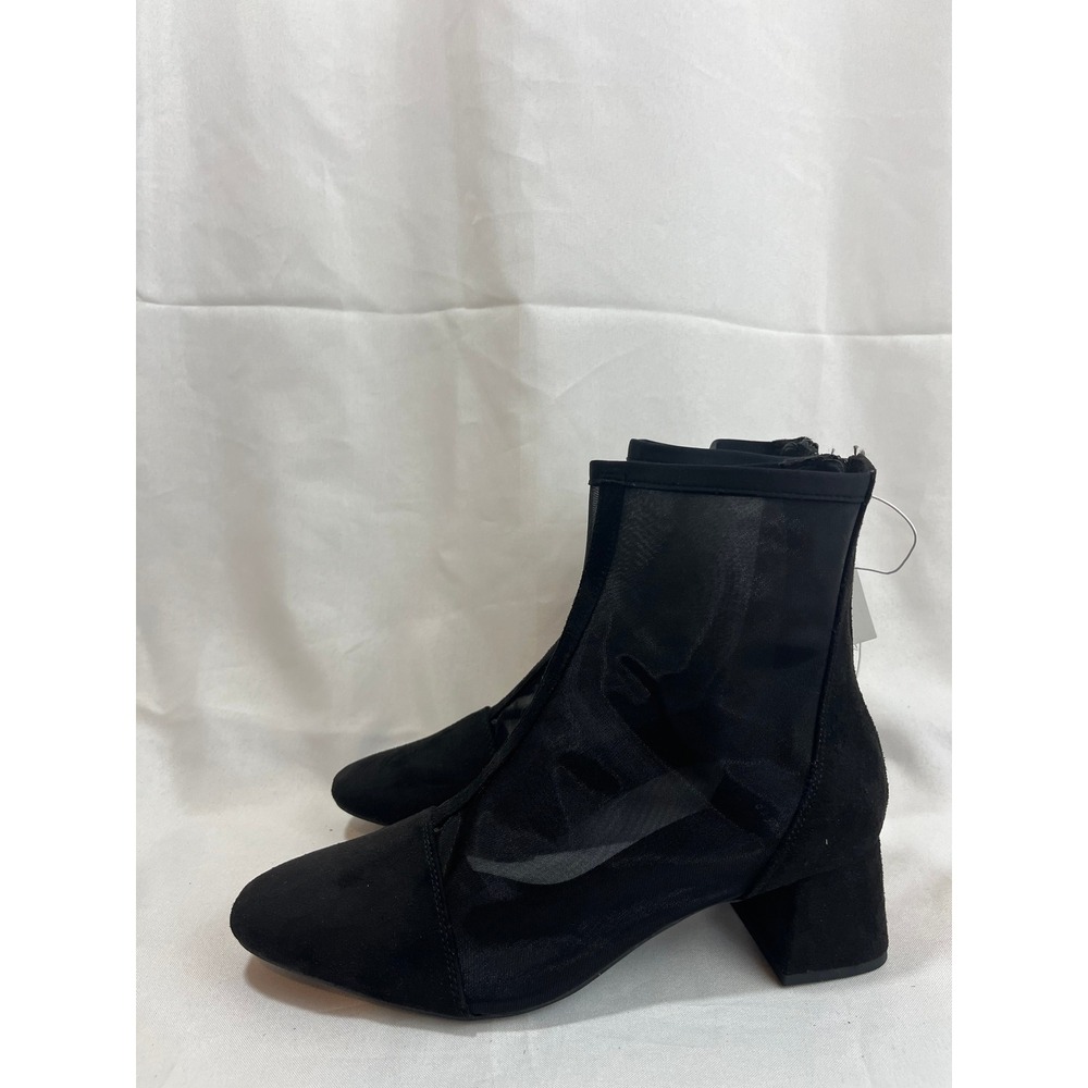 A New Day Womens Black Mesh Faux Suede Block Heel Ankle Booties Size 10 NEW